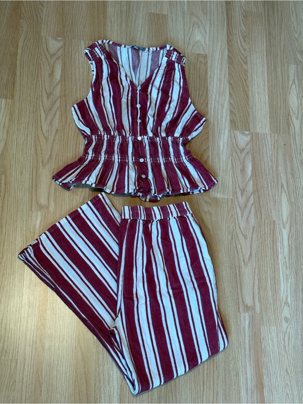 Red and White Striped Matching Set - Wide Leg Capris and Tank